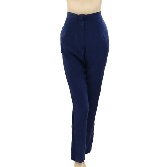 Isabel Marant Etoile Navy Tapered Pants Silk High Waisted Solid Pocket L - Picture 1 of 5
